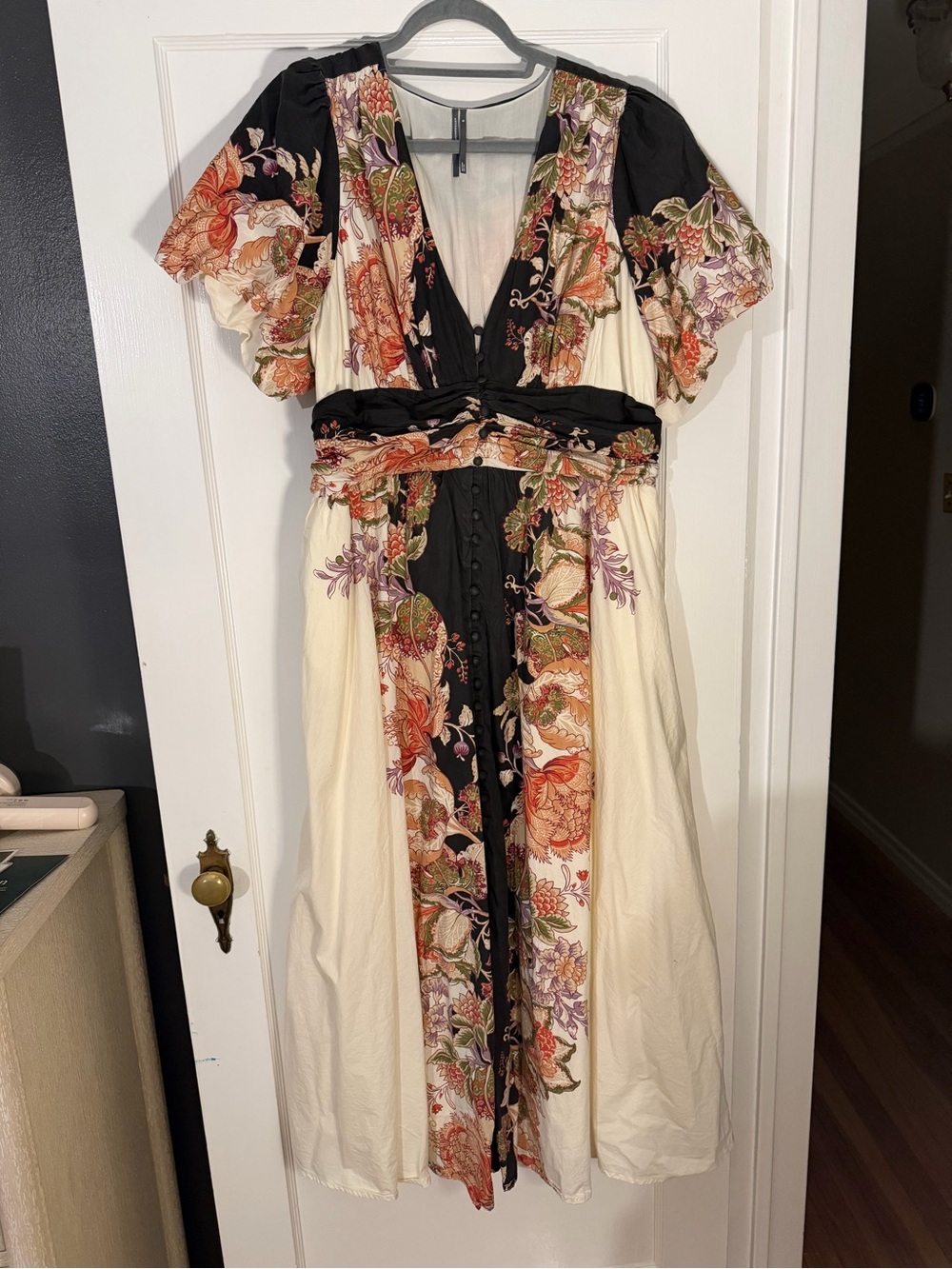Anthropologie Katerina Button Front Cream Floral V-Neck Midi Dress - Picture 3 of 6